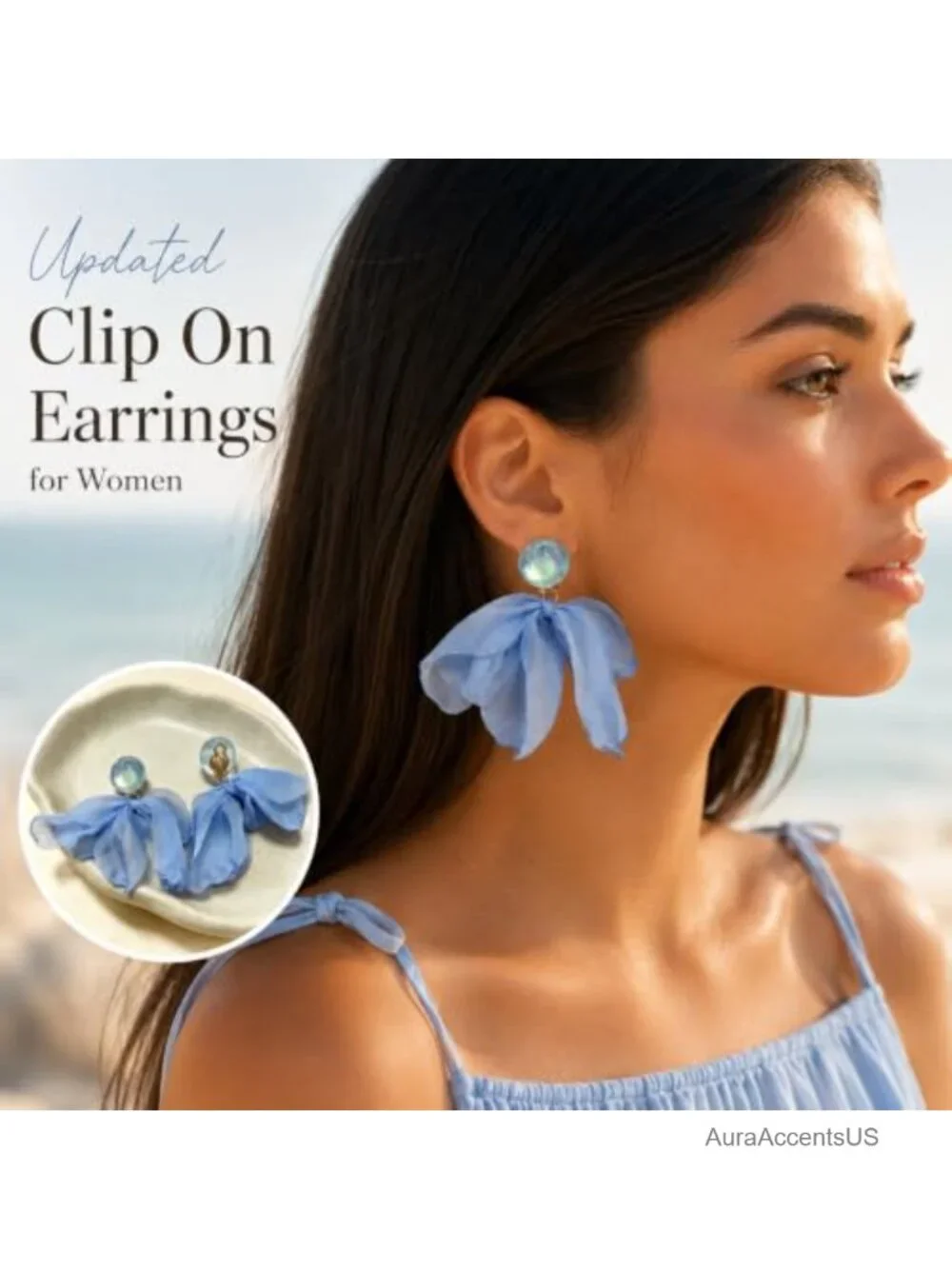 Floral Clip On Earrings Women Fabric Petal Dangle Non Pierced Jewelry Gift